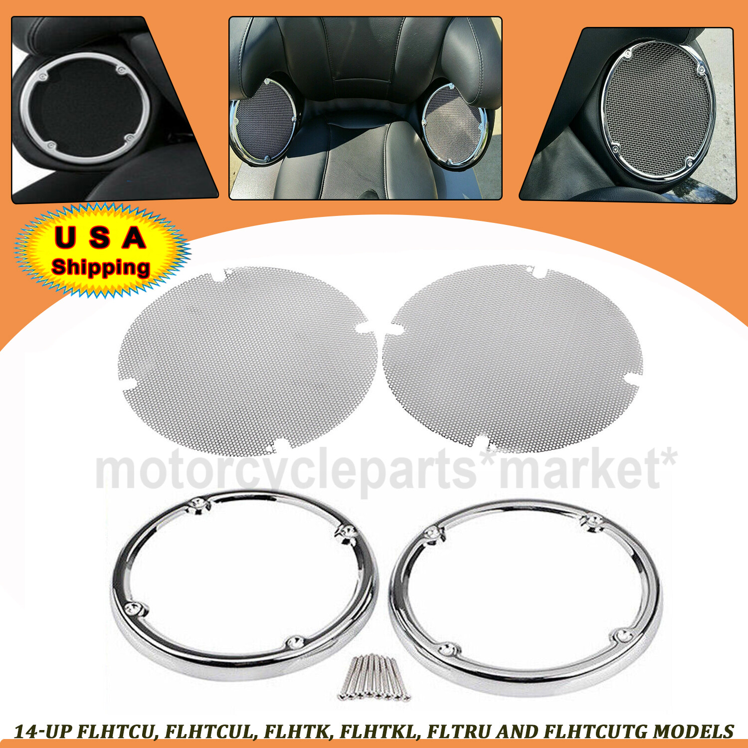 Rear Speaker Trim Grill Mesh Cover Fit For Harley 14-up Electra Tri Glide FLHTK