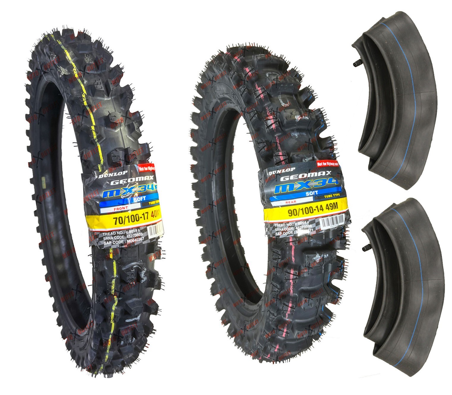 Dunlop MX34 70/100-17 90/100-14 Tire Tube Set Front Rear YZ85 CR85 85SX KX85