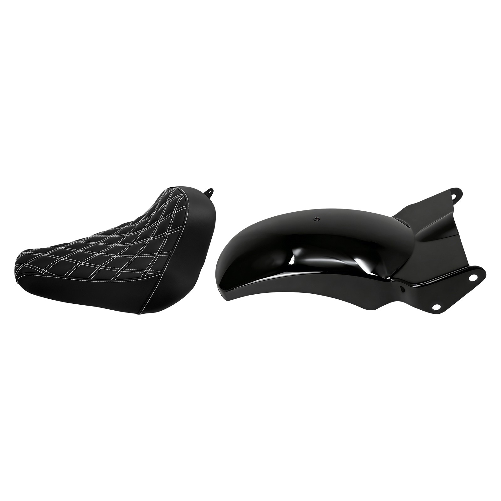 White Stitching Solo Seat Short Fender w/ LED Light Kit For Harley Softail 18-25