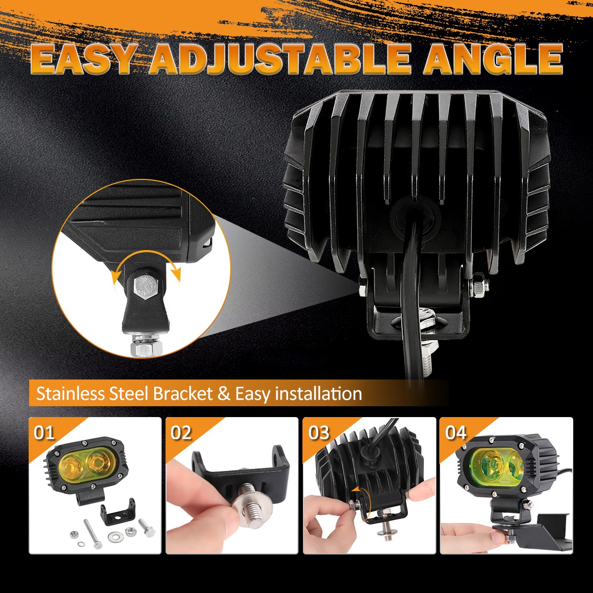 Auxbeam 4″ INCH Amber LED Work Light Offroad Flood Pods For Harley Motorcycle
