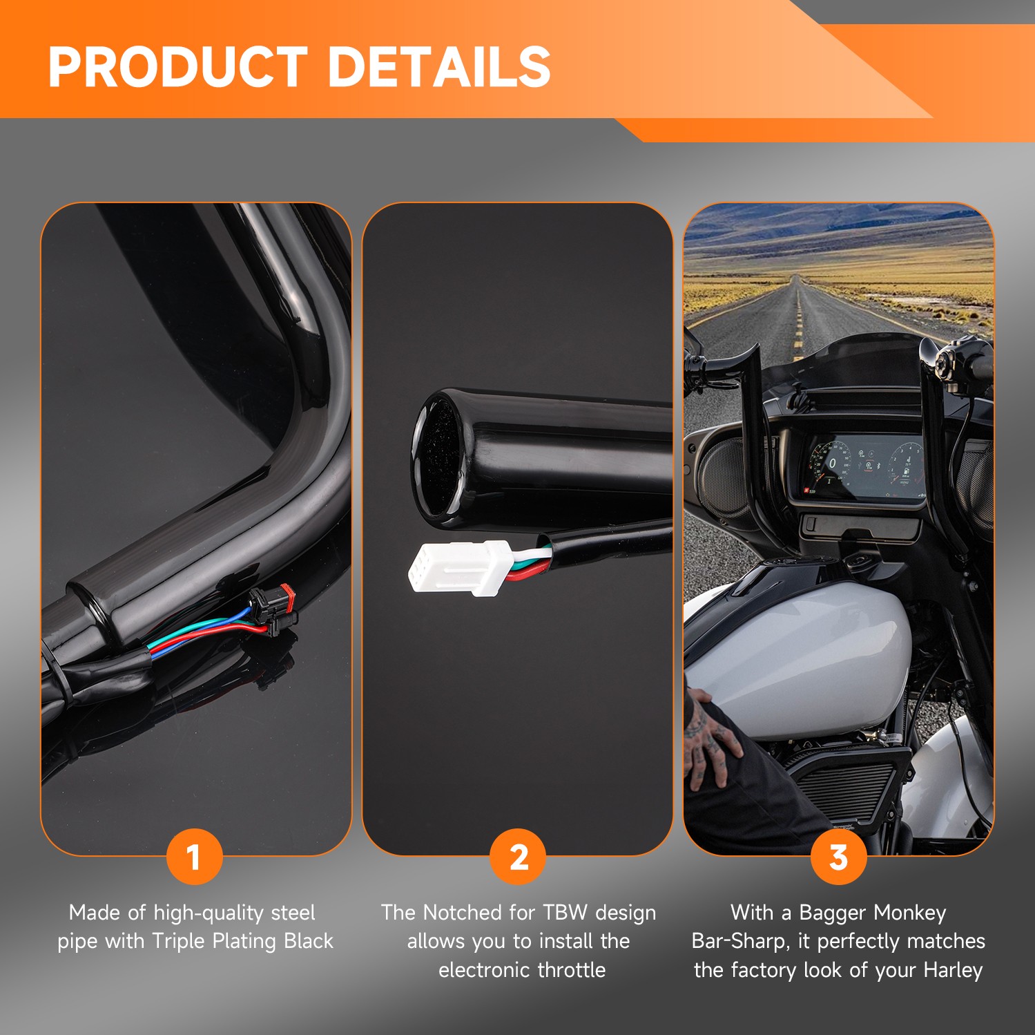 Heavy Duty 12″ Pre-Wired Meathook Ape Hanger Handlebar For Harley Street Glide