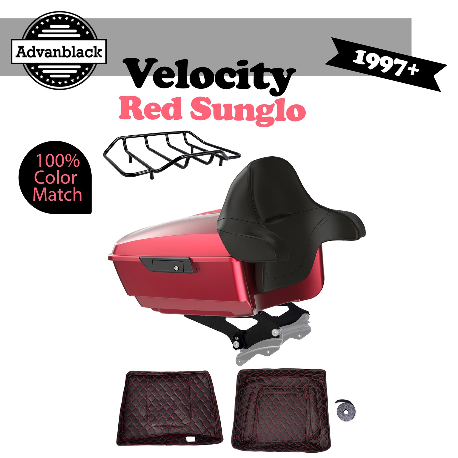 Velocity Red Sunglo King Tour Trunk Luggage For 97+ Harley Touring Street Road