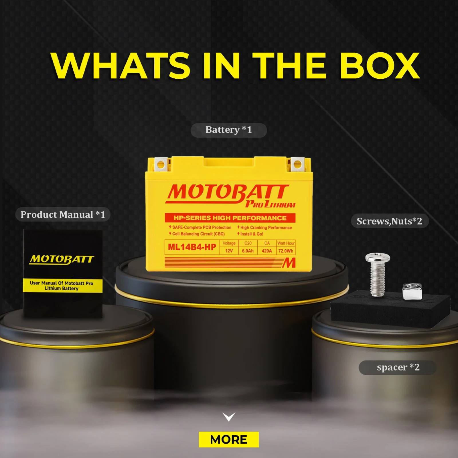 Motobatt ML14B4 Lithium HP Replaces Yuasa YT12BBS YT12B4 YT14B4 YT14B-BS