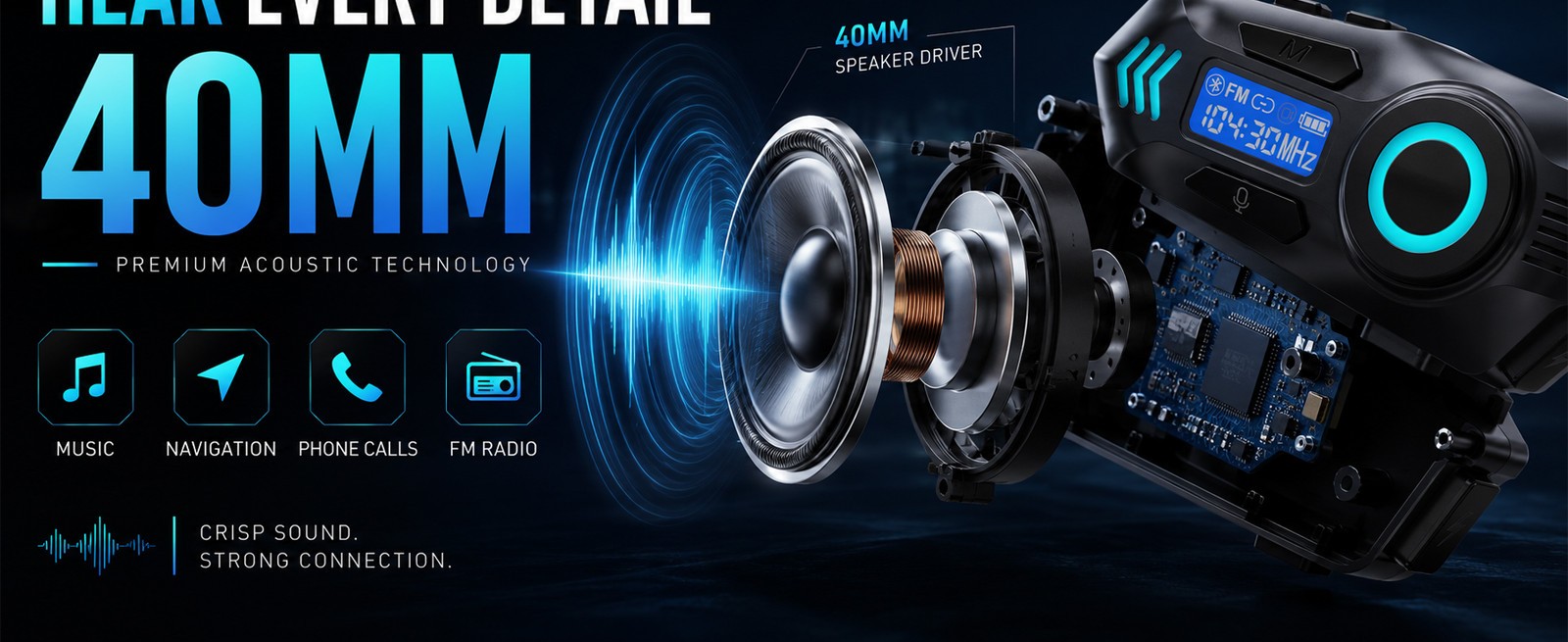 Motorcycle Helmet Speakers, IP65 Waterproof Motorcycle Helmet Bluetooth Wireless