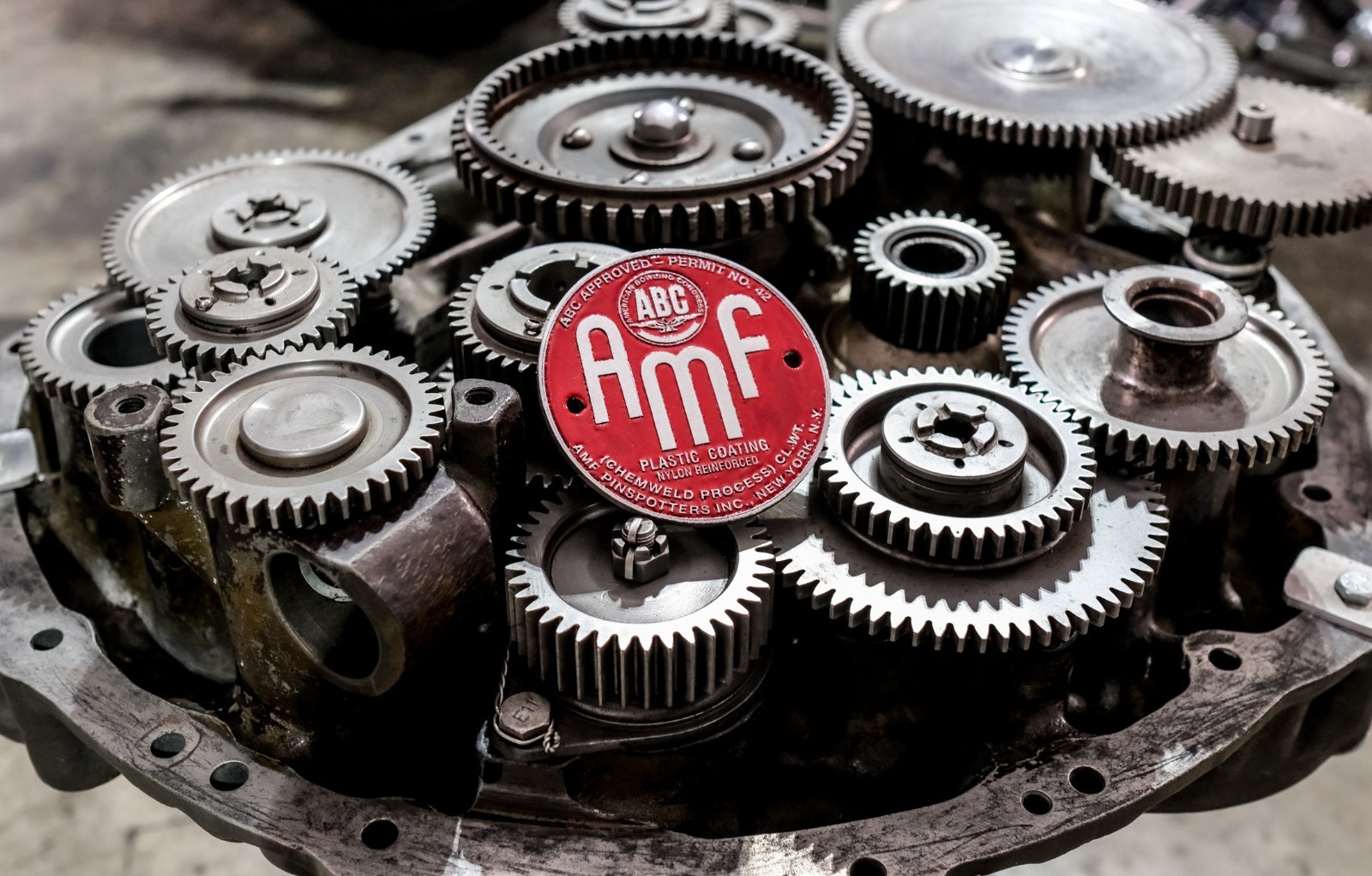 Retro AMF Red Bowling Pin Logo Shovelhead Points Timing Cover Harley Davidson