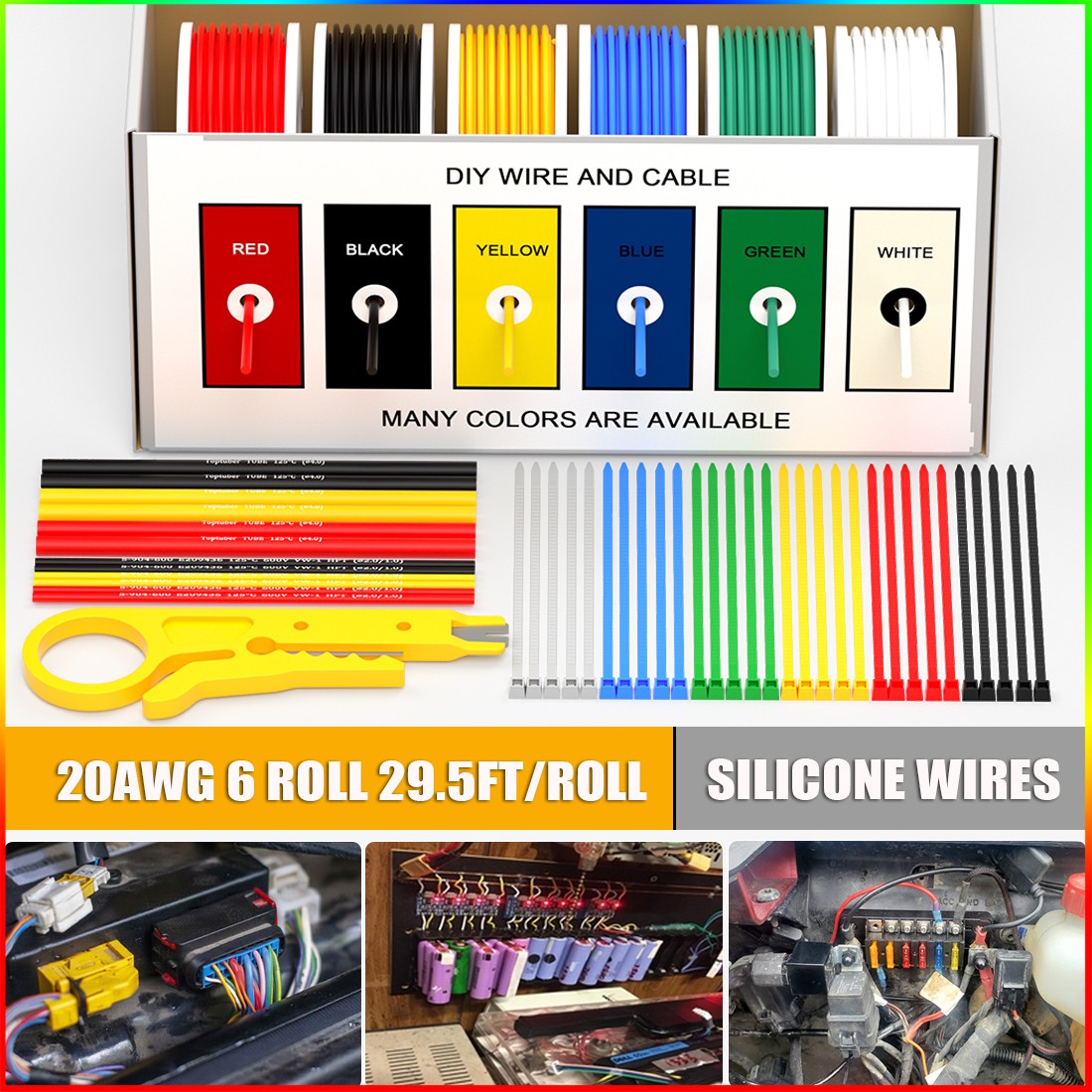 20AWG Silicone Wire Kit 6 Colors 200°C Flexible Wire for Car Audio LED Lighting