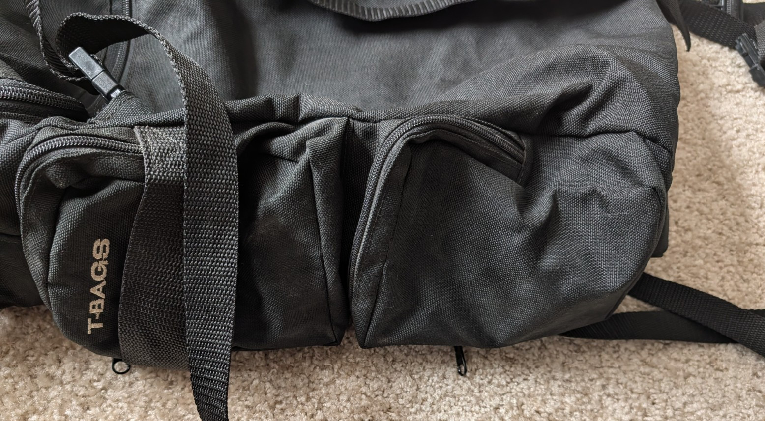 T-BAGS Expandable Black Canvas Motorcycle Travel Bags +Top Roll Bag + Bungee Net