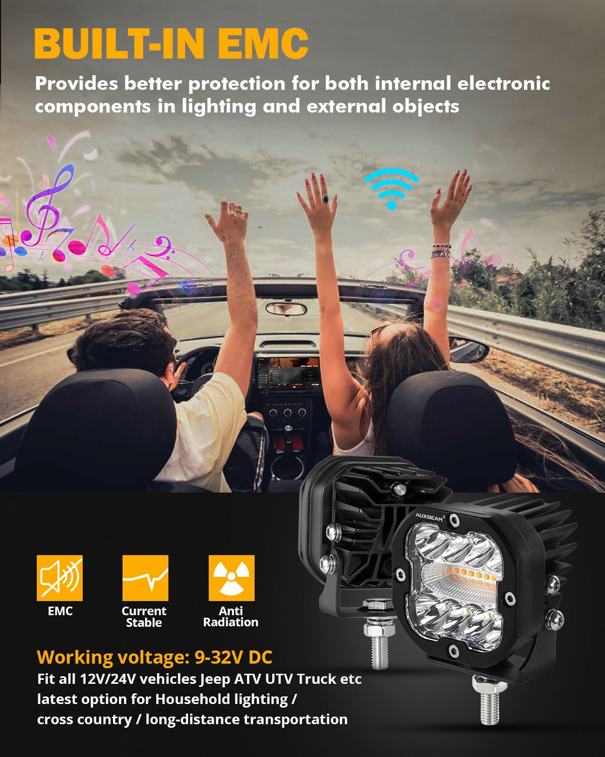 AUXBEAM 3″ LED Work Light Strobe Flash 6 Modes Cubes Pods Driving Offroad ATV 2x