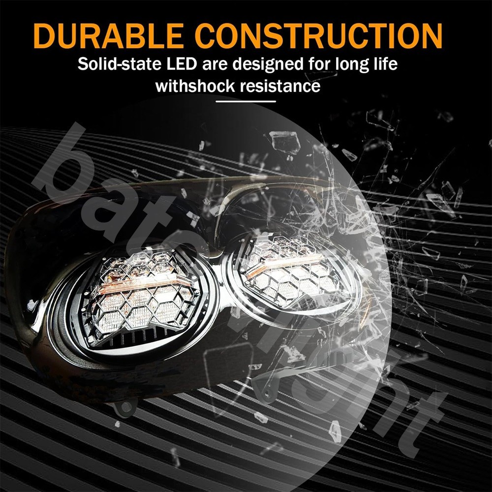 Fit for Harley Road Glide 2003-2013 DOT 270° LED Dual Headlight Head Lamp w/ DRL