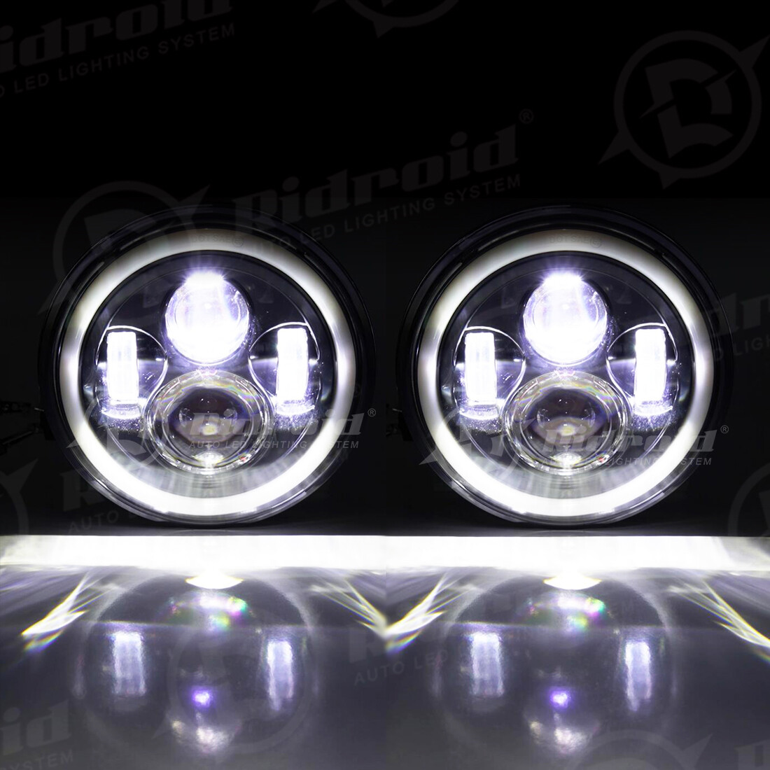 7″ inch LED Headlight Blue Halo Angel Eyes for Harley Davidson Street Glide FLHX