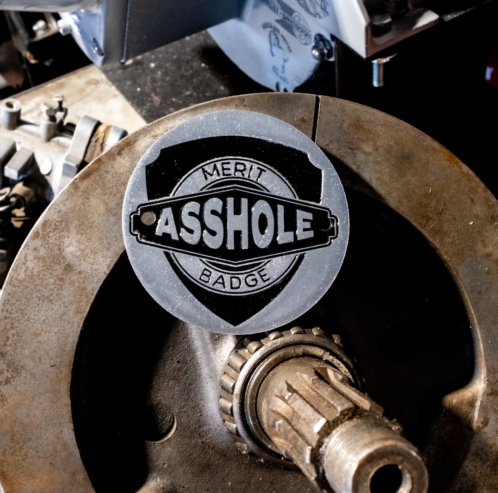 Engraved A-hole Merit Badge Evo Shovelhead 2 Hole Timing Cover Harley Davidson