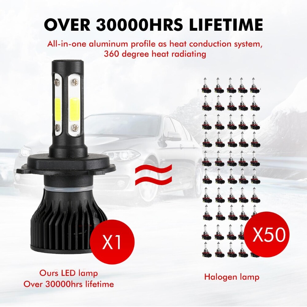 IRONWALLS H4 9003 LED Headlight Bulb Kit Hi-Low Beam 6000K High Power Lamp New