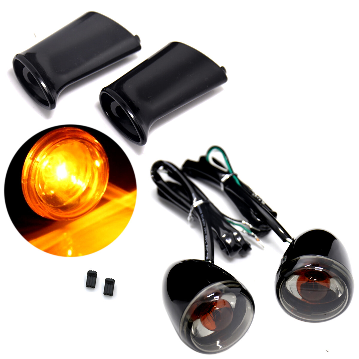 US Gloss Black Bullet Turn Signals+Bracket For Harley Dyna Fatboy Softail