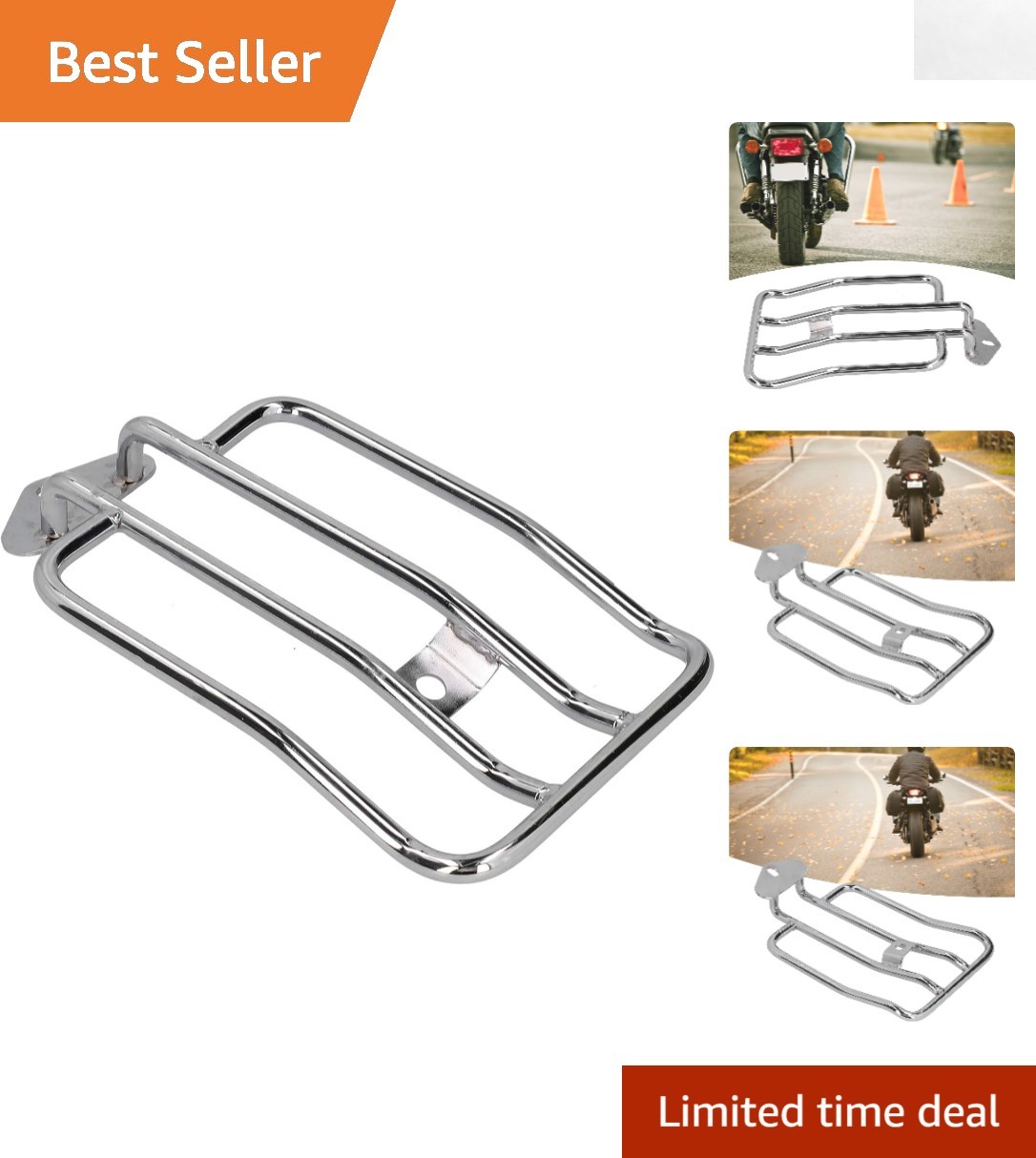 Silver Plated Hand-Polished Motorcycle Rack – Easy Install for Travel & Commute