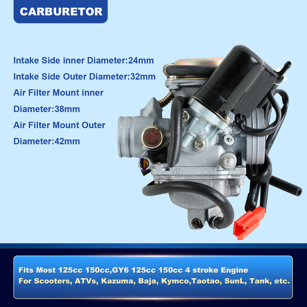 4 Stroke Scooter Carburetor Fit For GY6 125 CC 150CC ROKETA BAJA KAZUMA CARROLL