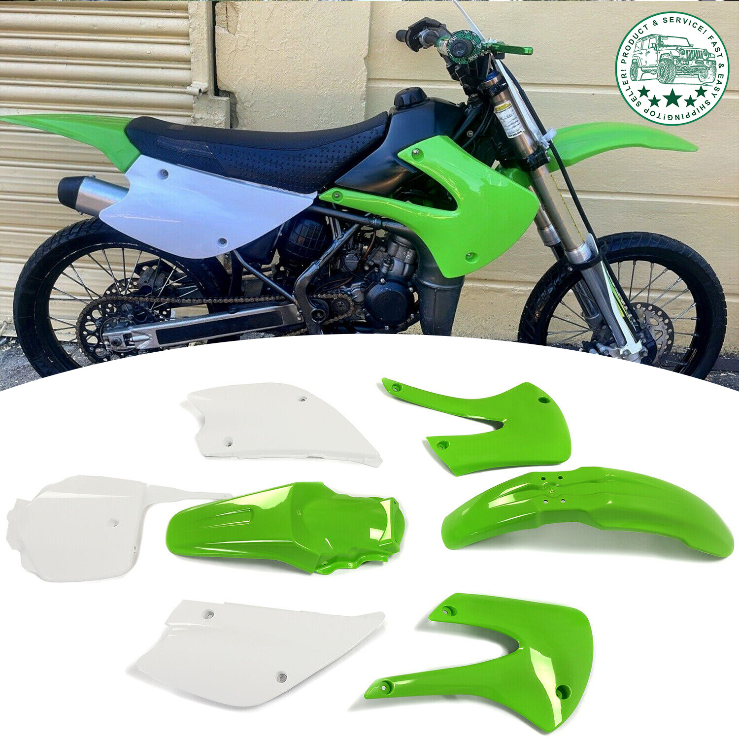 Restyled Plastic Kit Bodywork Set Green/White For Kawasaki KX85/KX100 2001-2013