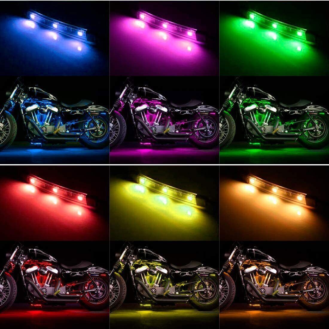 16PCS Motorcycle RGB LED Strip Light Under Glow Neon Kit Bluetooth APP Control