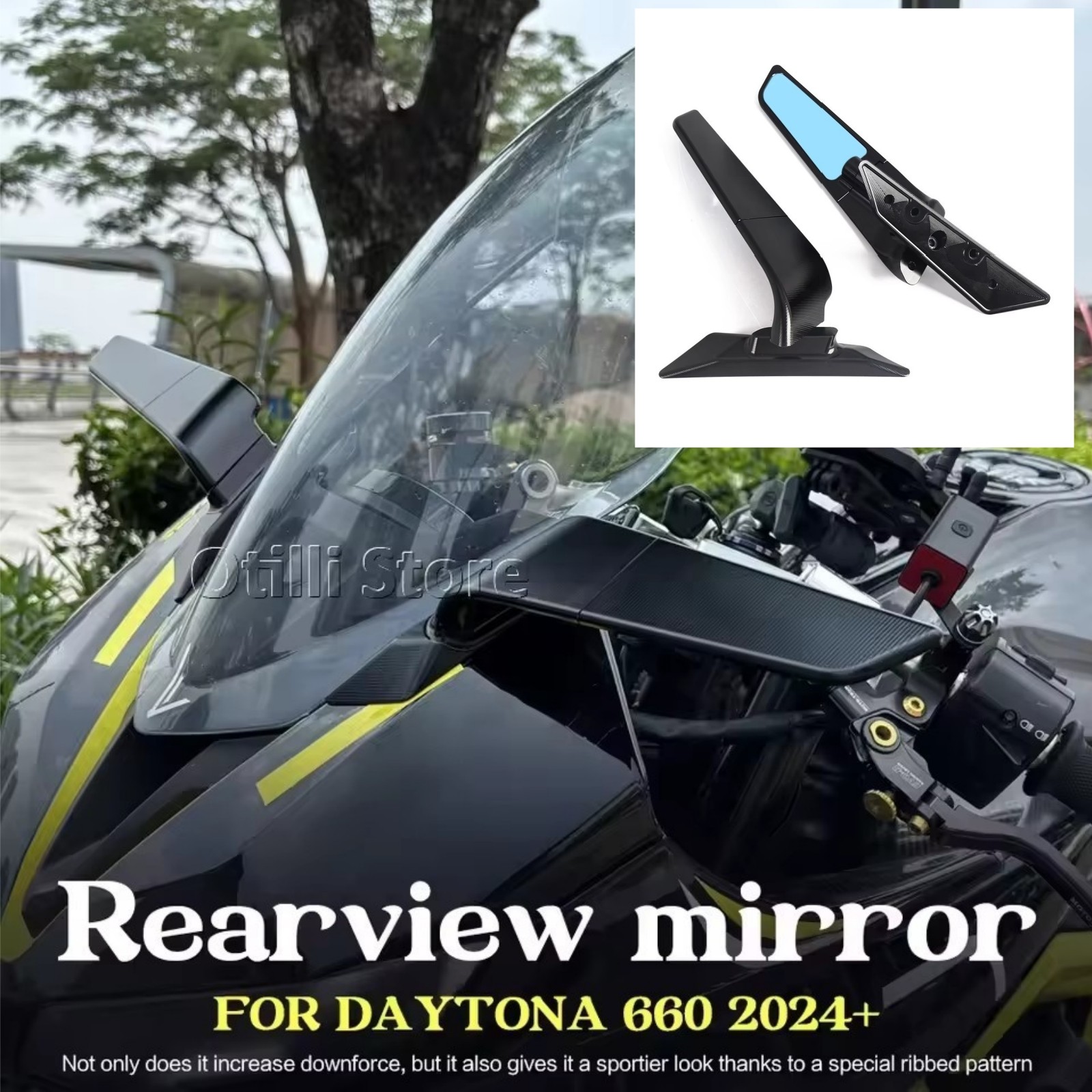 Pair CNC Adjustable Side Wing Rear View Mirrors Fits For Daytona 660 2024-2026