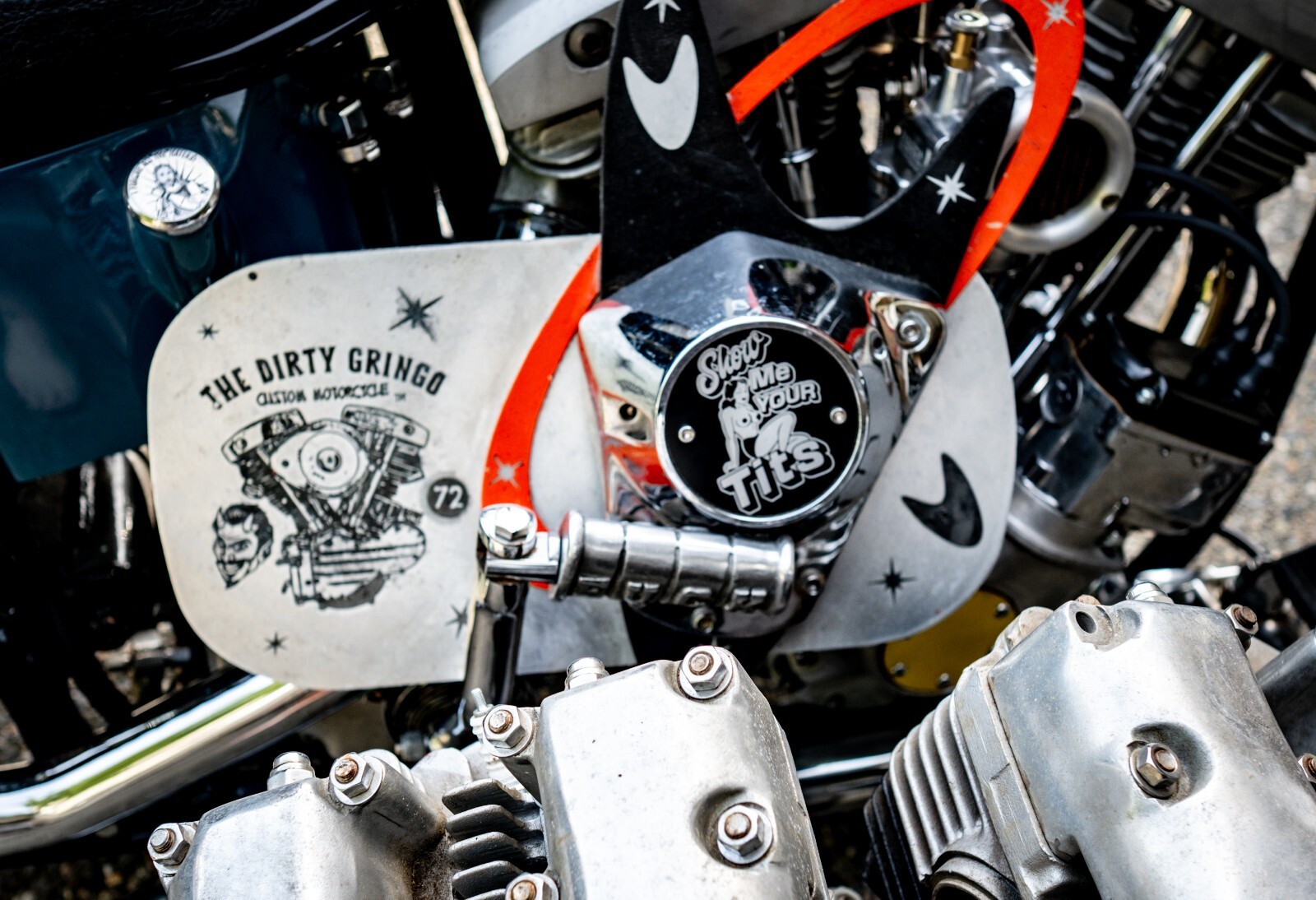 Hot Show Me Your Tits Black Evo Shovelhead 2 Hole Timing Cover Harley Davidson