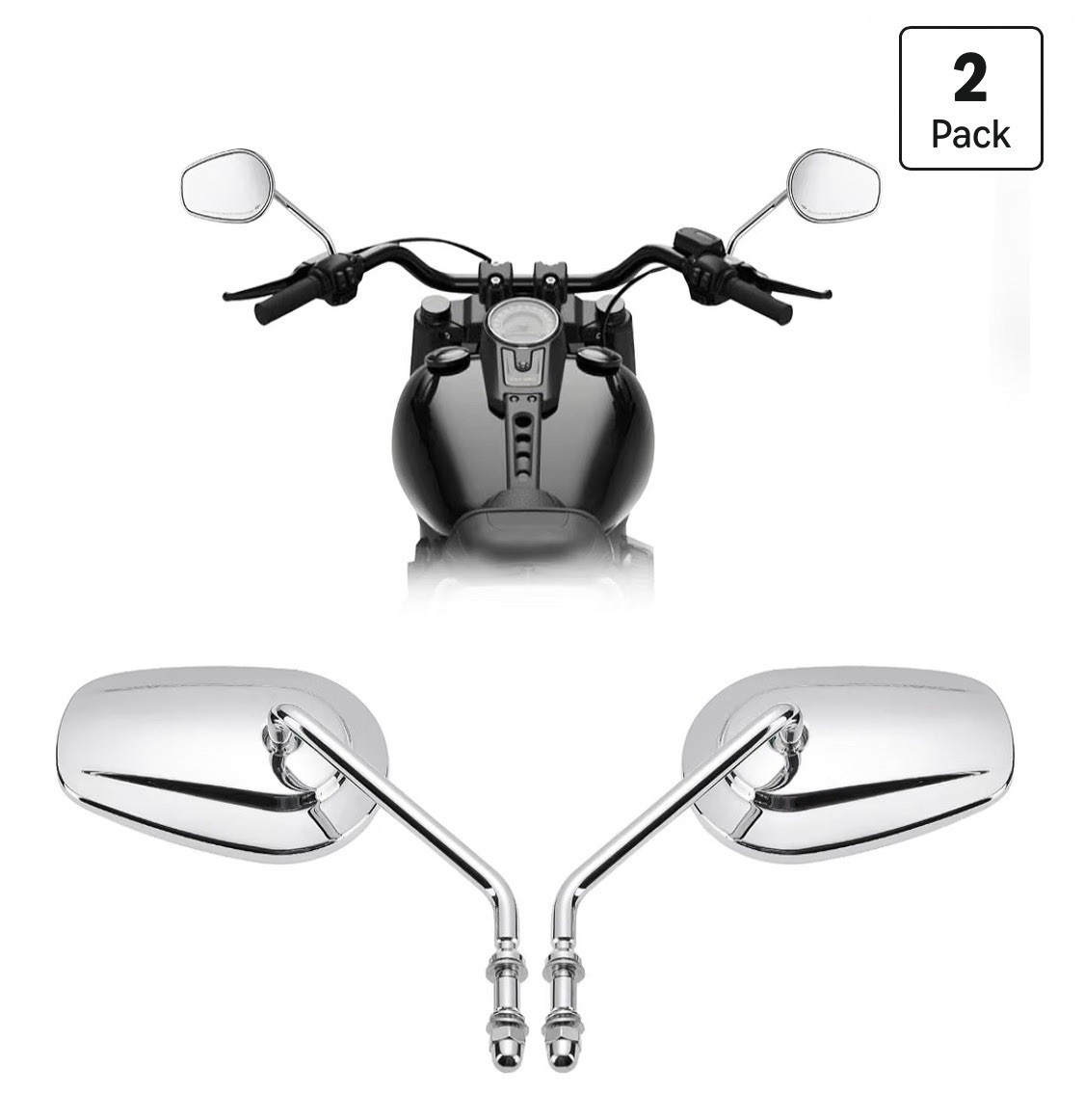 KEMIMOTO Motorcycle Mirrors M8 Rear View Side Handlebar Mirrors 360 Degree Adj.