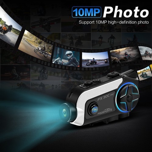 BT Fodsports FX30C Pro Motorcycle Intercom Bluetooth 5.4 Helmet Headset 1080P FM