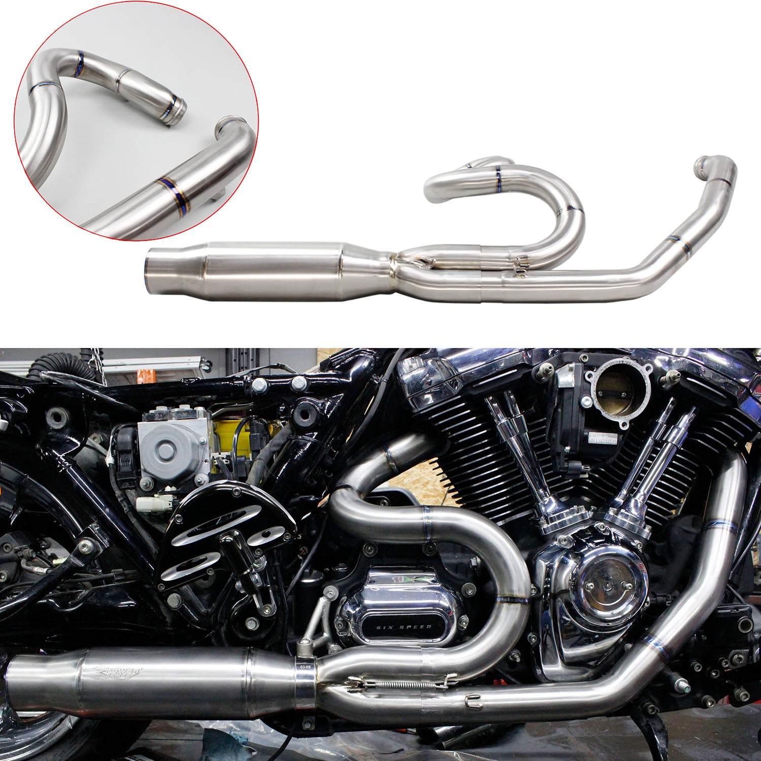 Stainless Steel 2 in 1 Exhaust Pipe for Harley 09-2016 Road King Glide FLHX FLHT