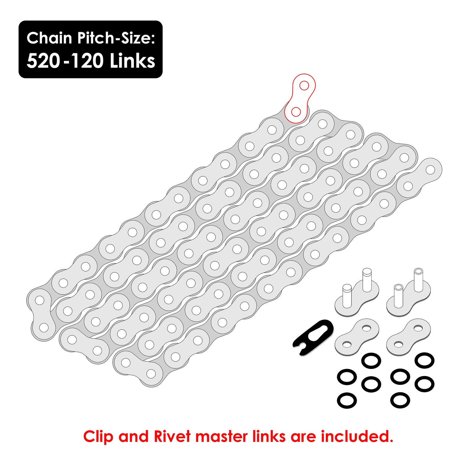 520 X 120 Links Motorcycle Atv Pink O-Ring Drive Chain 520-Pitch 120-Links