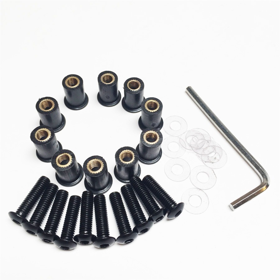 10pcs Motorcycle Windshield Windscreen Bolt Kit Well Nuts / Bolts / Washer Black