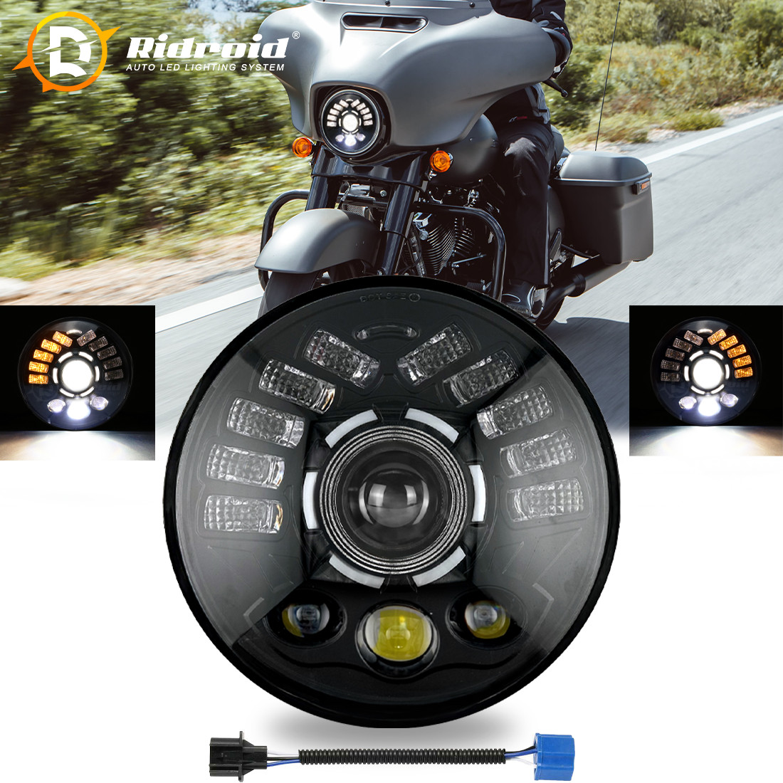 7″ Motorcycle LED Headlight Left Right Turn Signal Blinker For Harley Davidson