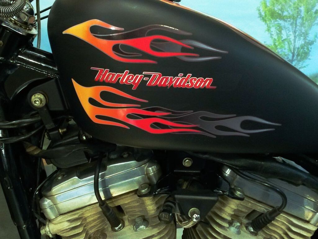 Motorcycle flame decals – 7pc set – Tangerine/Cherry/Smoke for Harley Honda etc