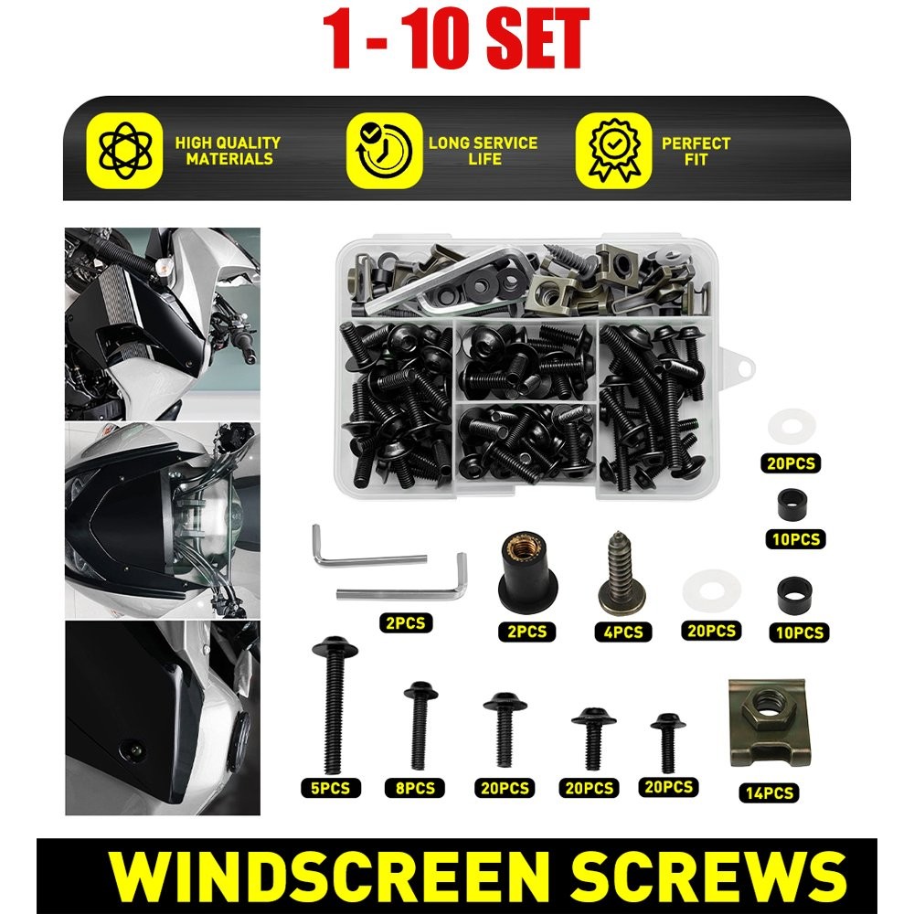 Motorcycle Complete Fairing Bolt Kit Bodywork Screw Nut Set M5 M6 155-1550 Black