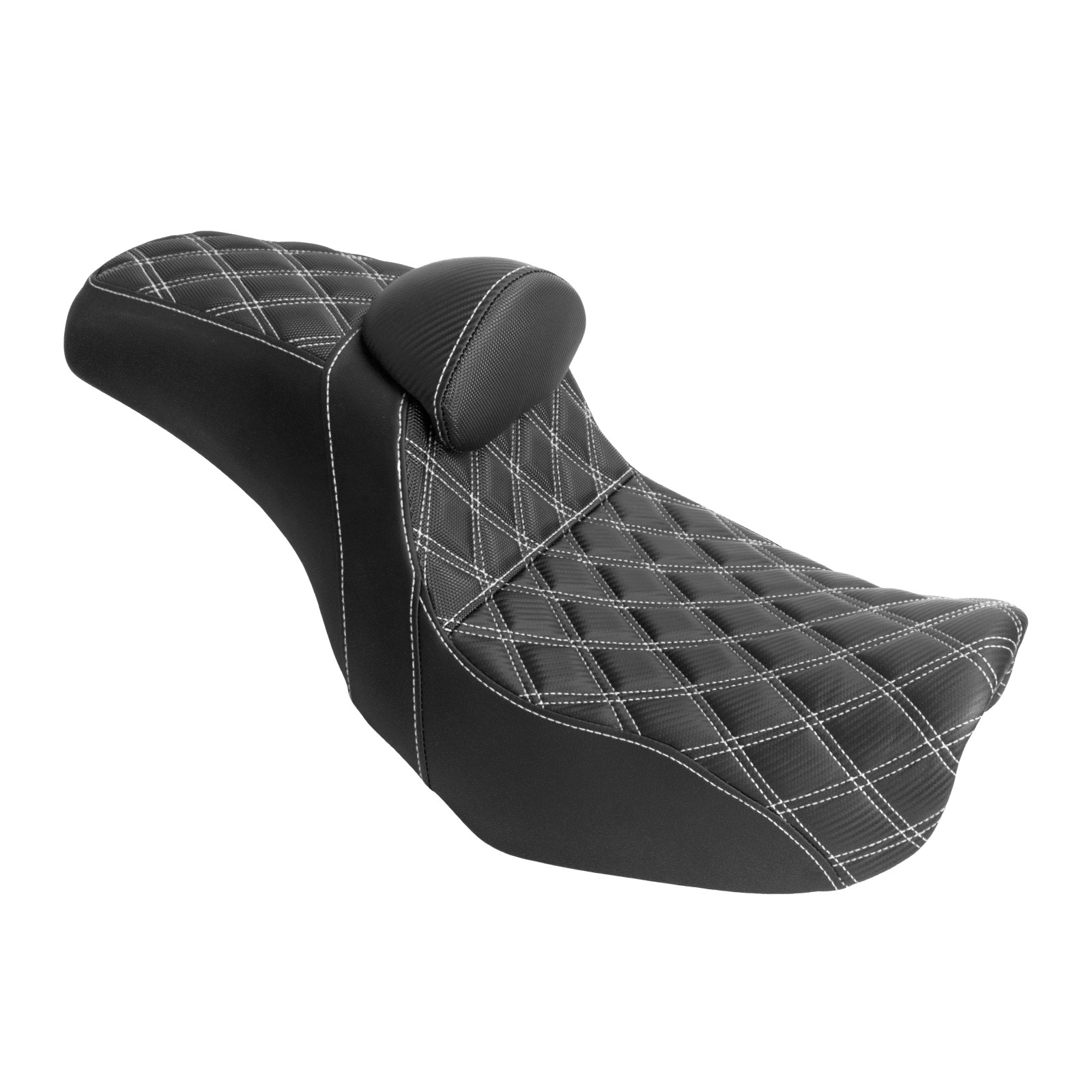 White Stitching Two-Up Black Seat W/ Driver Backrest Fit For Harley Dyna 2006-17