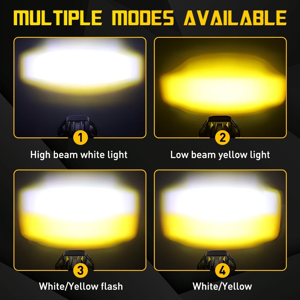 2x Motorcycle ATV UTV LED Spotlight Headlight Fog Light Off-Road White Yellow PU