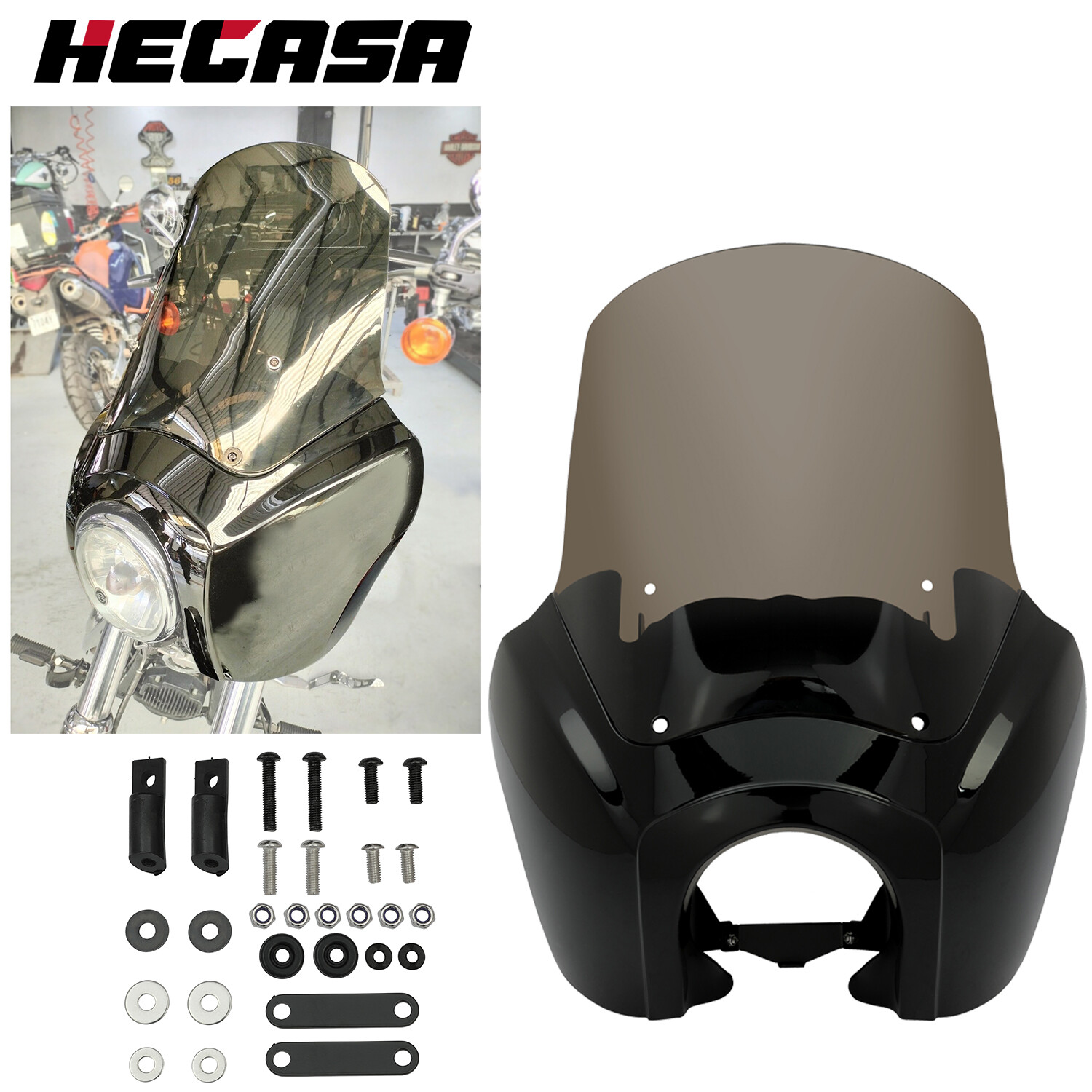 Front Fairing 15” Smoke Windshield For Harley Dyna Wide Glide Fat Bob T-Sport