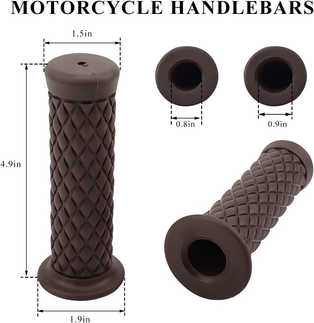 2 PCS Motorcycle Hand Grips, Non-Slip 7/8 21mm/24mm Handlebars, Vintage Soft Rub