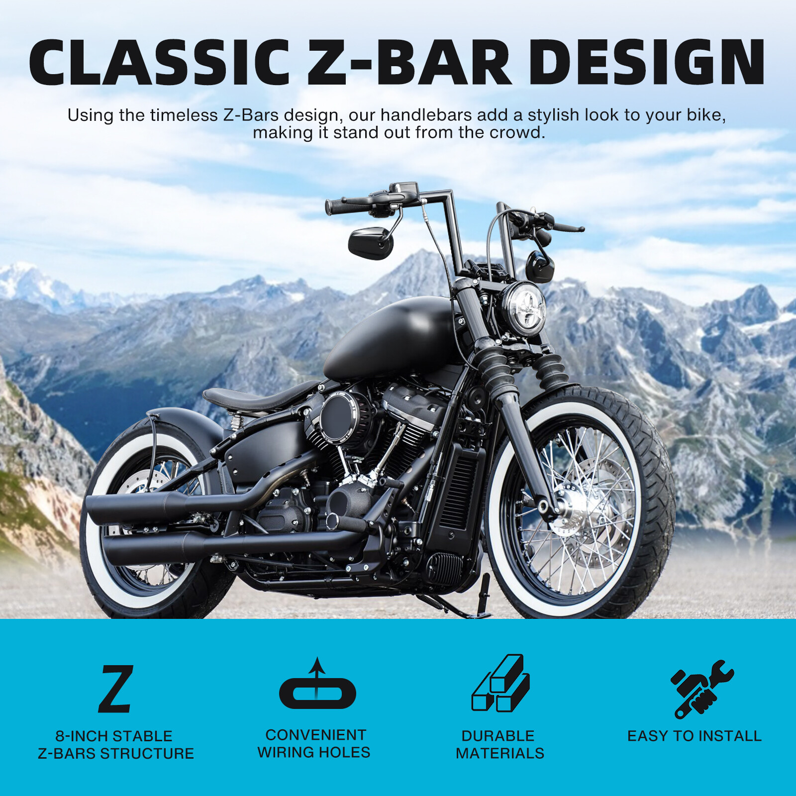 25mm 1″ Handlebar 8″ Rise Z Bar Hanger For Honda Shadow VT750 1100 VLX600 Bobber