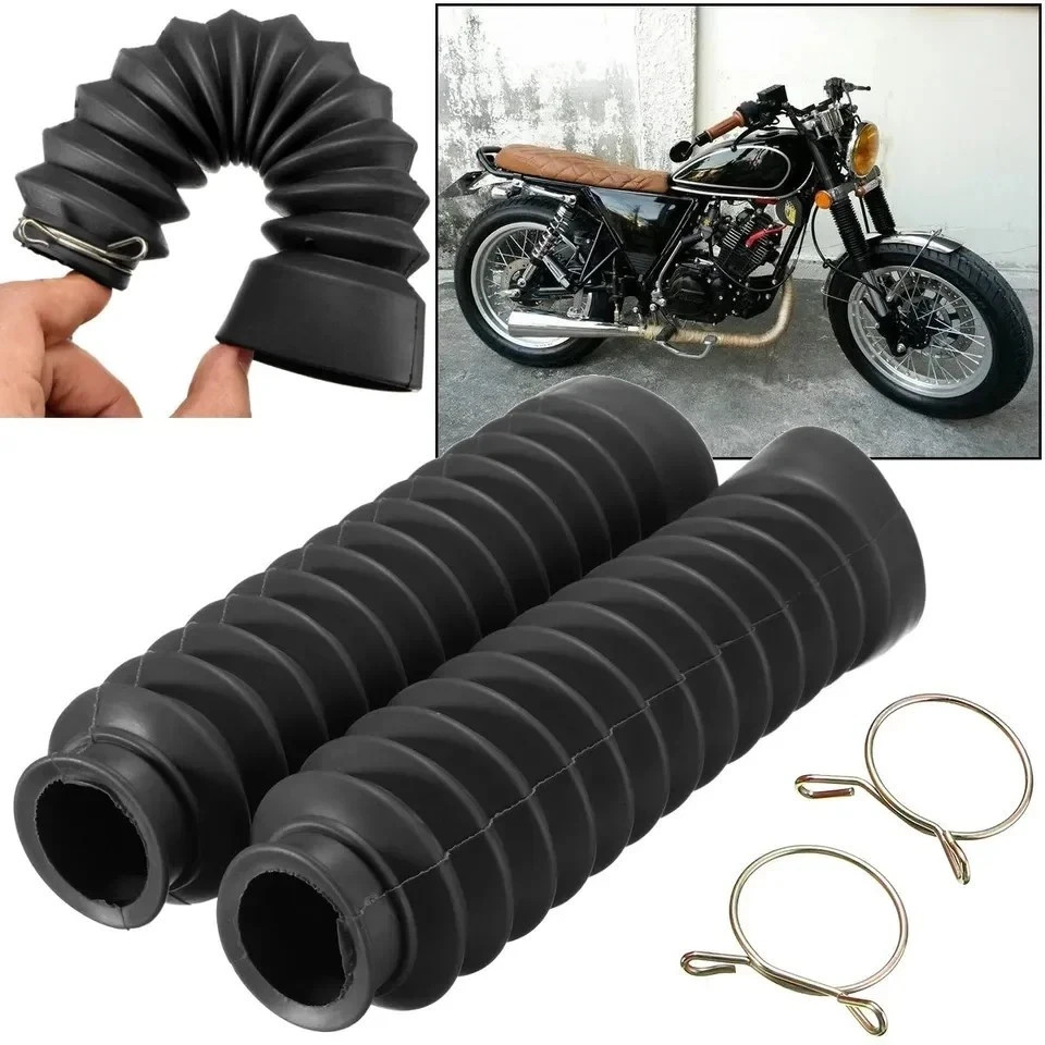 2x Universal Motorcycle Front Rubber Fork Boots Shock Absorber Dust Cover Black
