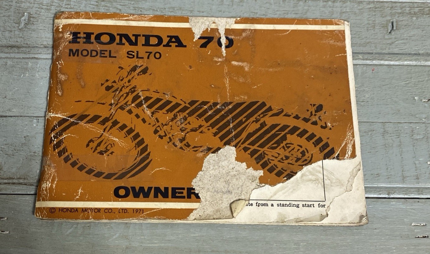 Vintage 1971 Honda SL70 Motosport Owner’s Manual Original OE Japan Ripped Cover