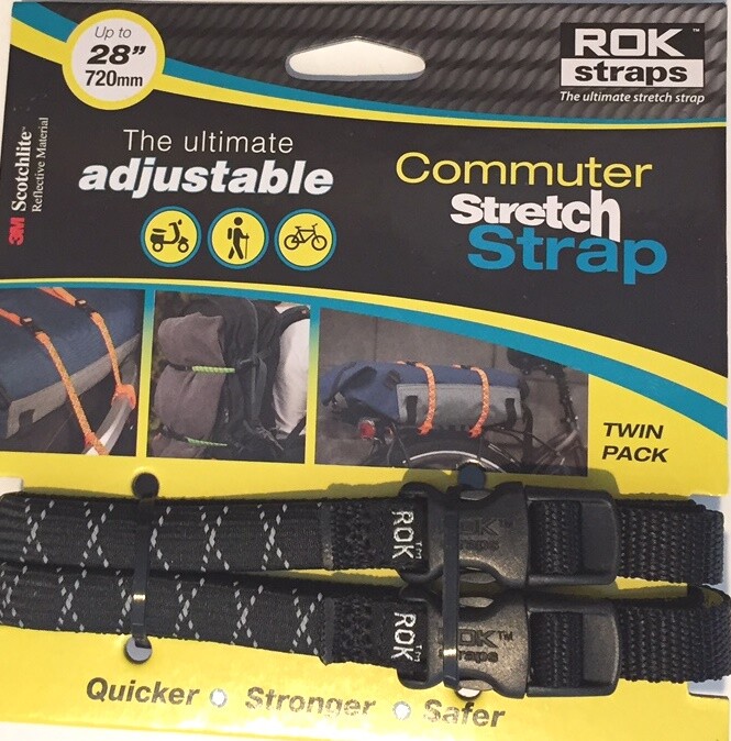 ROK Straps Commuter Stretch Straps Adj 12″-28″ x 3/8 Black Reflective