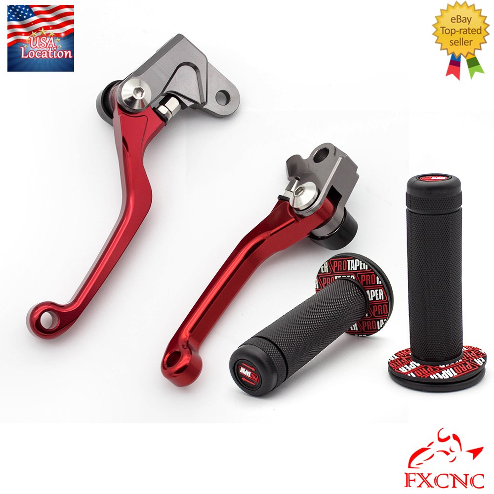 For Honda CRF250F 2019-2023 Red Clutch Brake Levers & Grips Handle Dirtbike Set