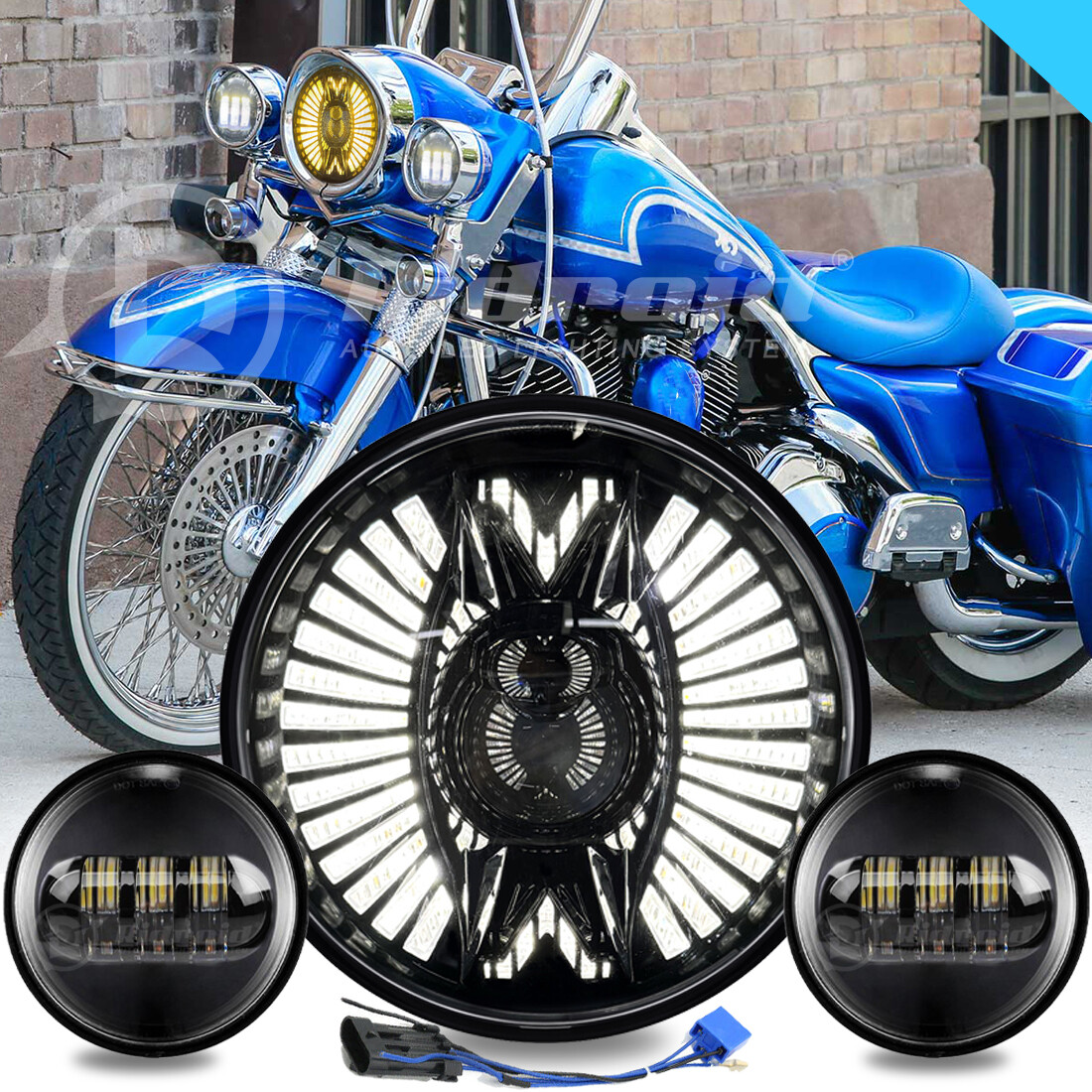 Chrome 7″LED Round Headlight+4.5″ Fog Light Combo For Harley Davidson Heritage