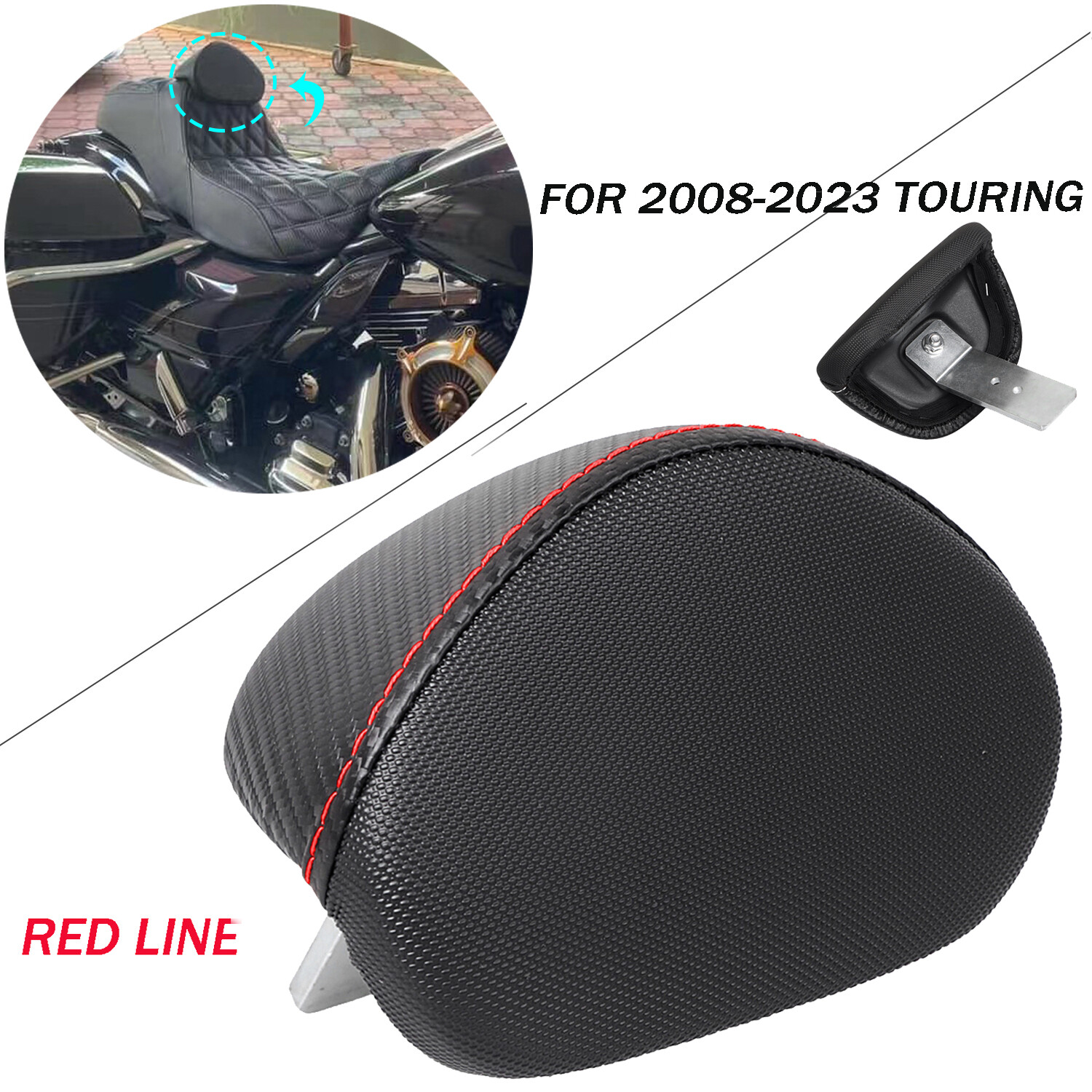 Plug-In Driver Rider Backrest Pad For Harley Touring Road Street Glide 2008-2023