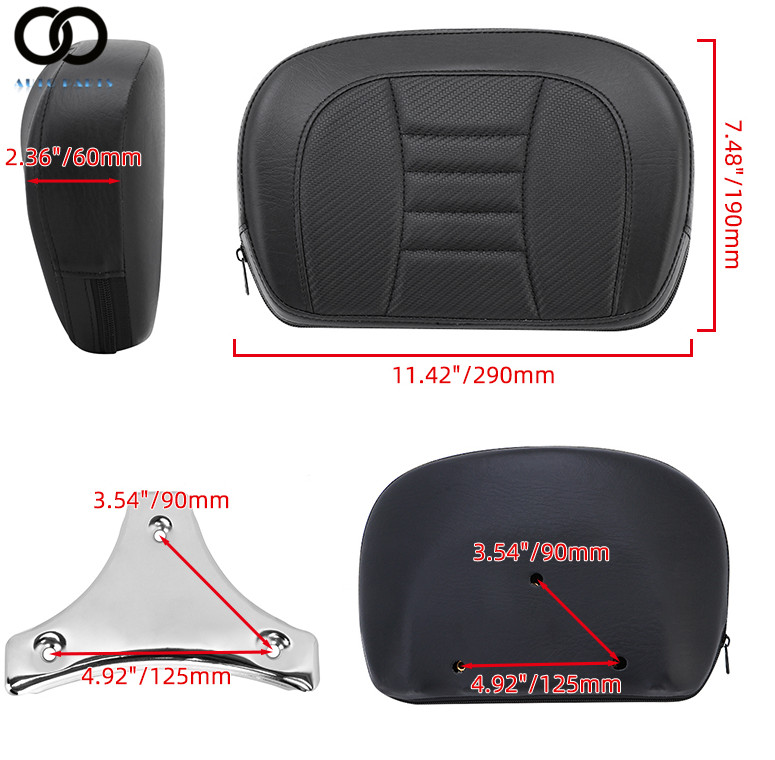 For Touring CVO Glide Street Passenger Sissy Bar Backrest Pad Black Stitching