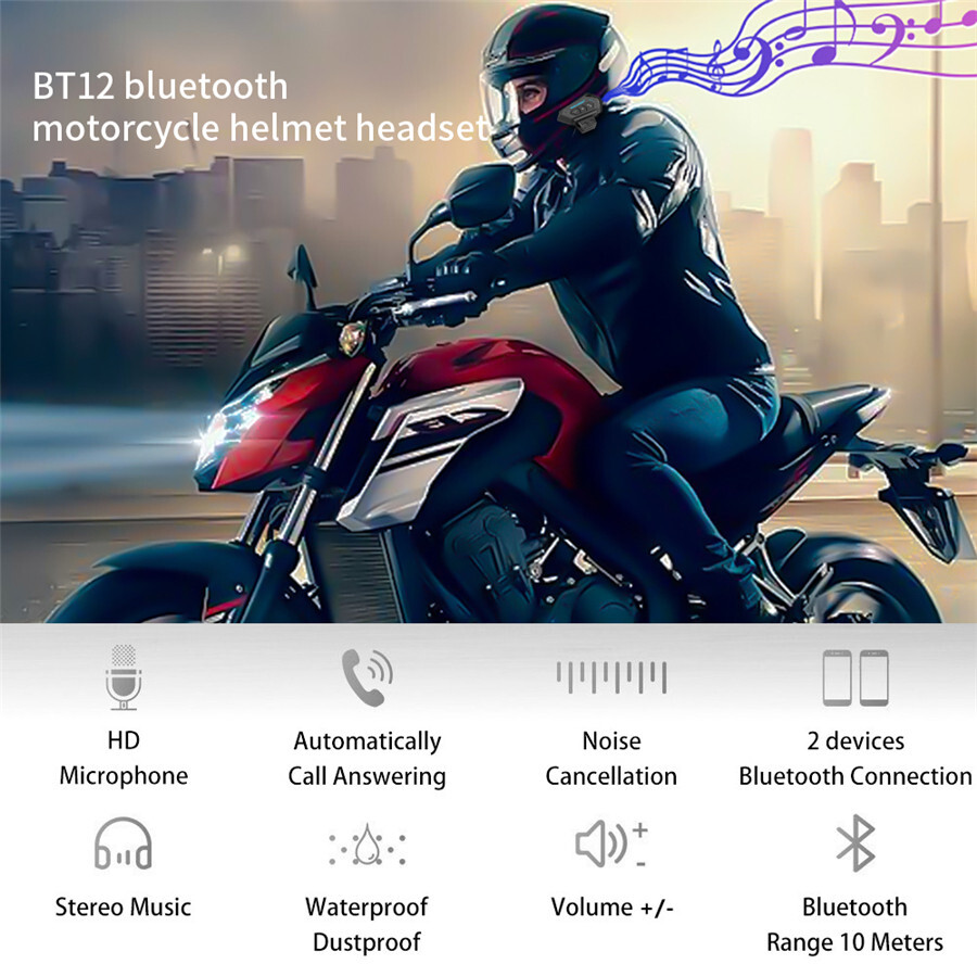 Rechargeable Motorcycle Wireless Bluetooth 5.0 Helmet Headset Headphone Speaker
