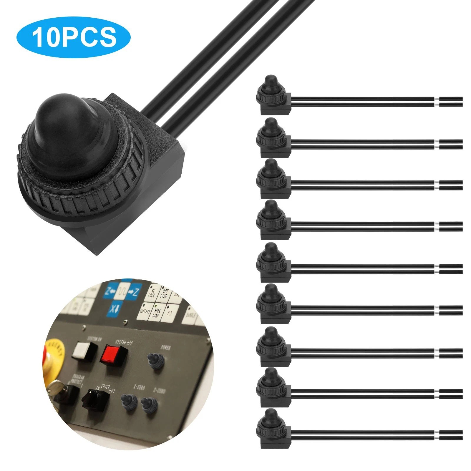 10x SPST Push Button Switch IP67 Waterproof 4.5″ Cord for Car Outdoor Equipment