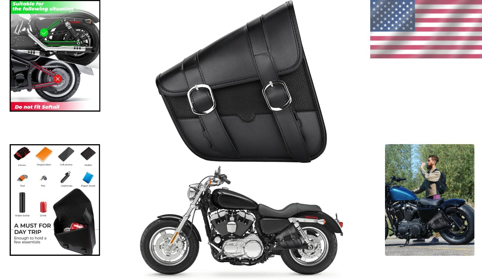 Secure 4L Sportster/Rebel Swingarm Bag: Faux Leather, Adjustable Strap Mount