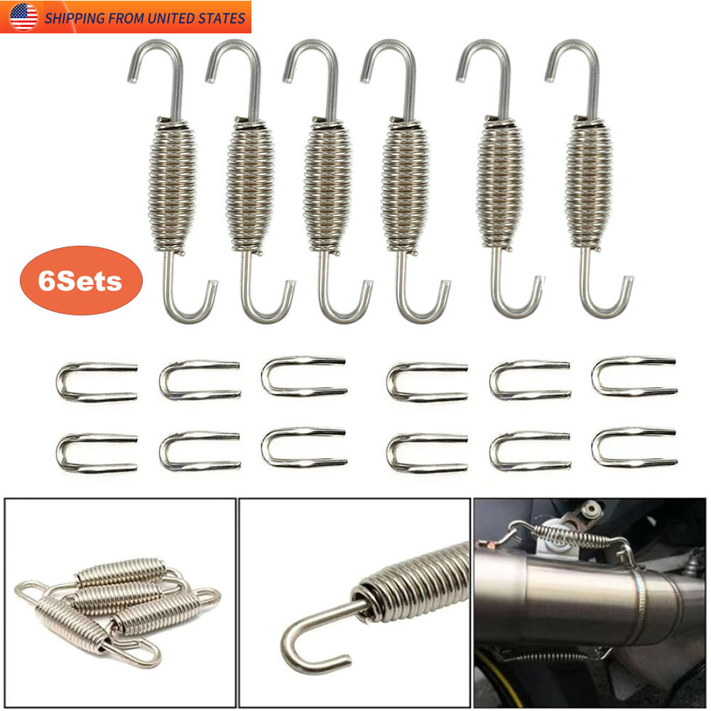 Motorcycle Exhaust Pipe Spring with U Shape Hooks Stainless Steel Silver one set
