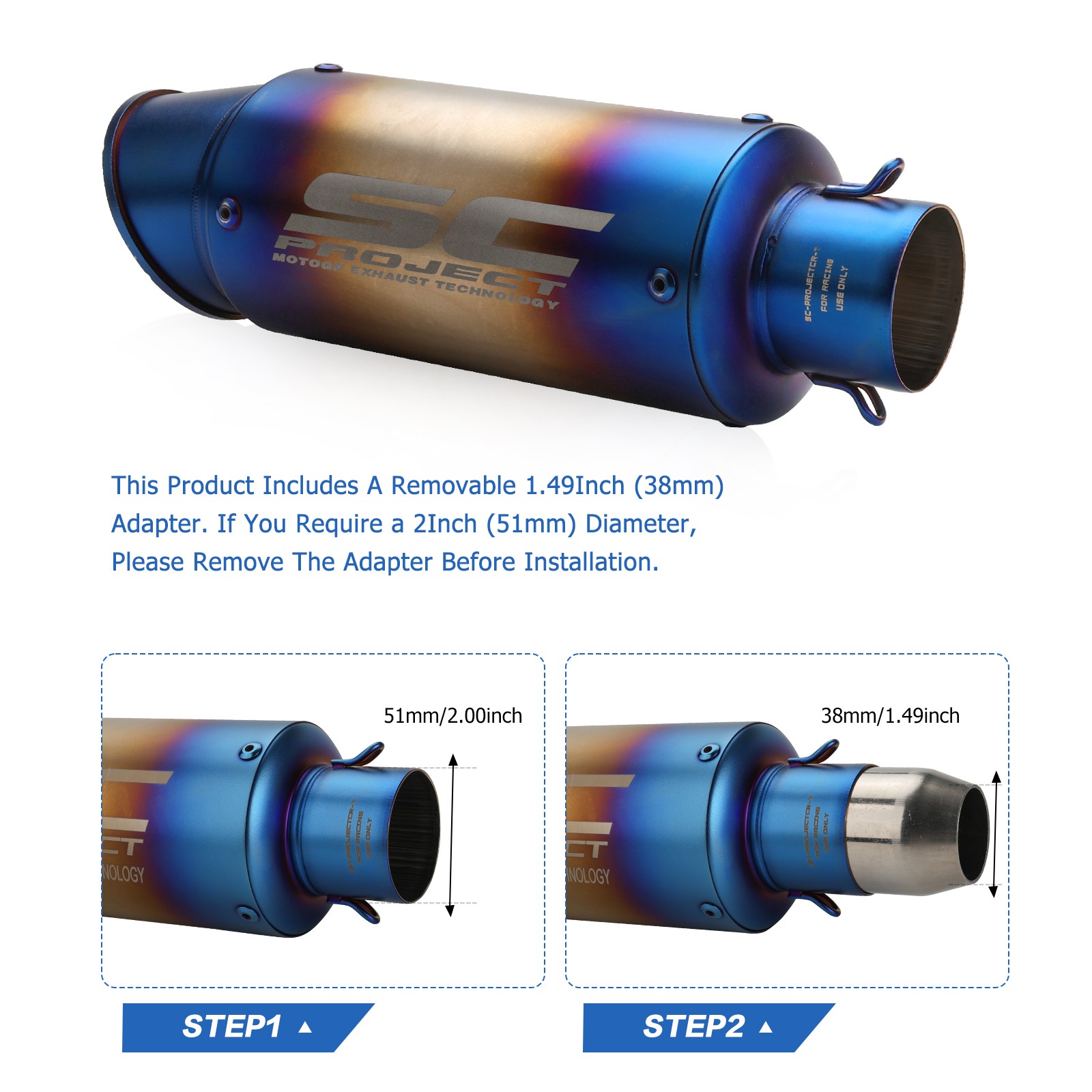 Slip On Exhaust Muffler Pipe Tail Tips For 38-51mm 2″ Universal Motorcycle ATV