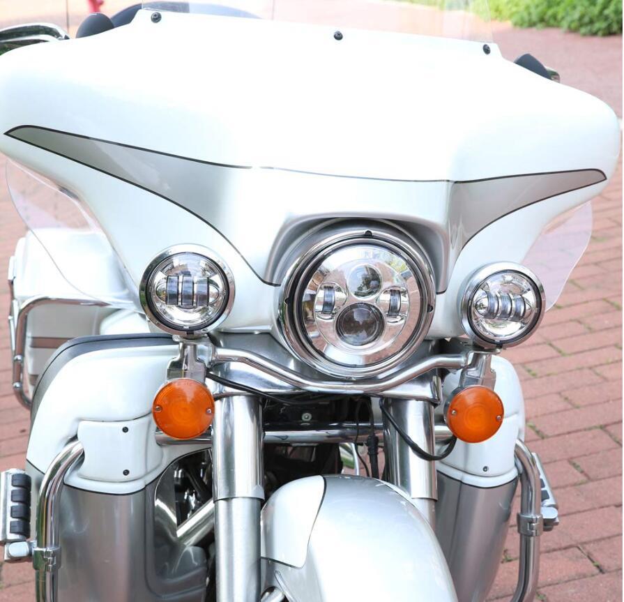 7″ Inch Motorcycle LED Headlight W/BLUE DRL Hi/Lo Beam Lamp For Motorbike Motor