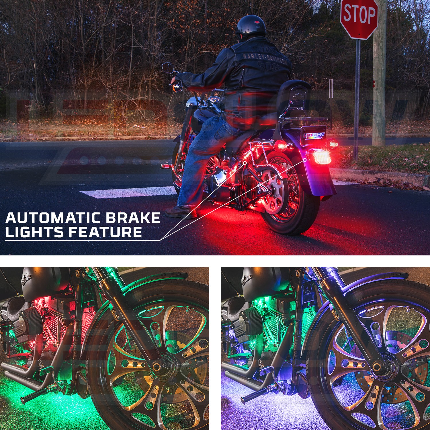 LEDGlow 8pc Bluetooth Million Color LED Motorcycle Light Kit w Smartphone App